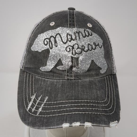 Mama Bear Strapback Trucker Hat Gray One Size Adjustable Distressed Mesh Back Ha - Picture 2 of 9